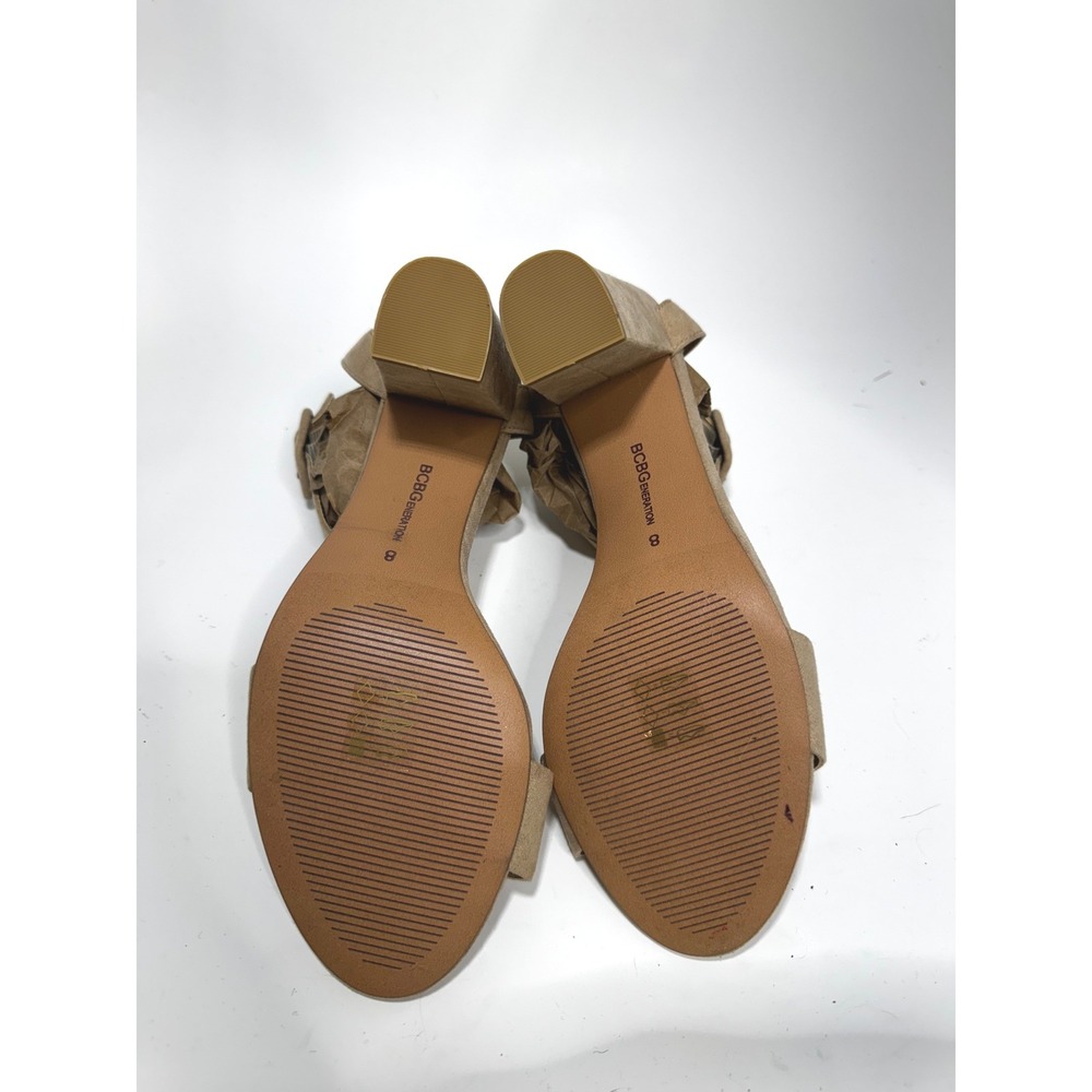BCBGeneration Tan Faux Suede Block Heel Sandals Ankle Strap Buckle Womens 8 - Picture 7 of 8